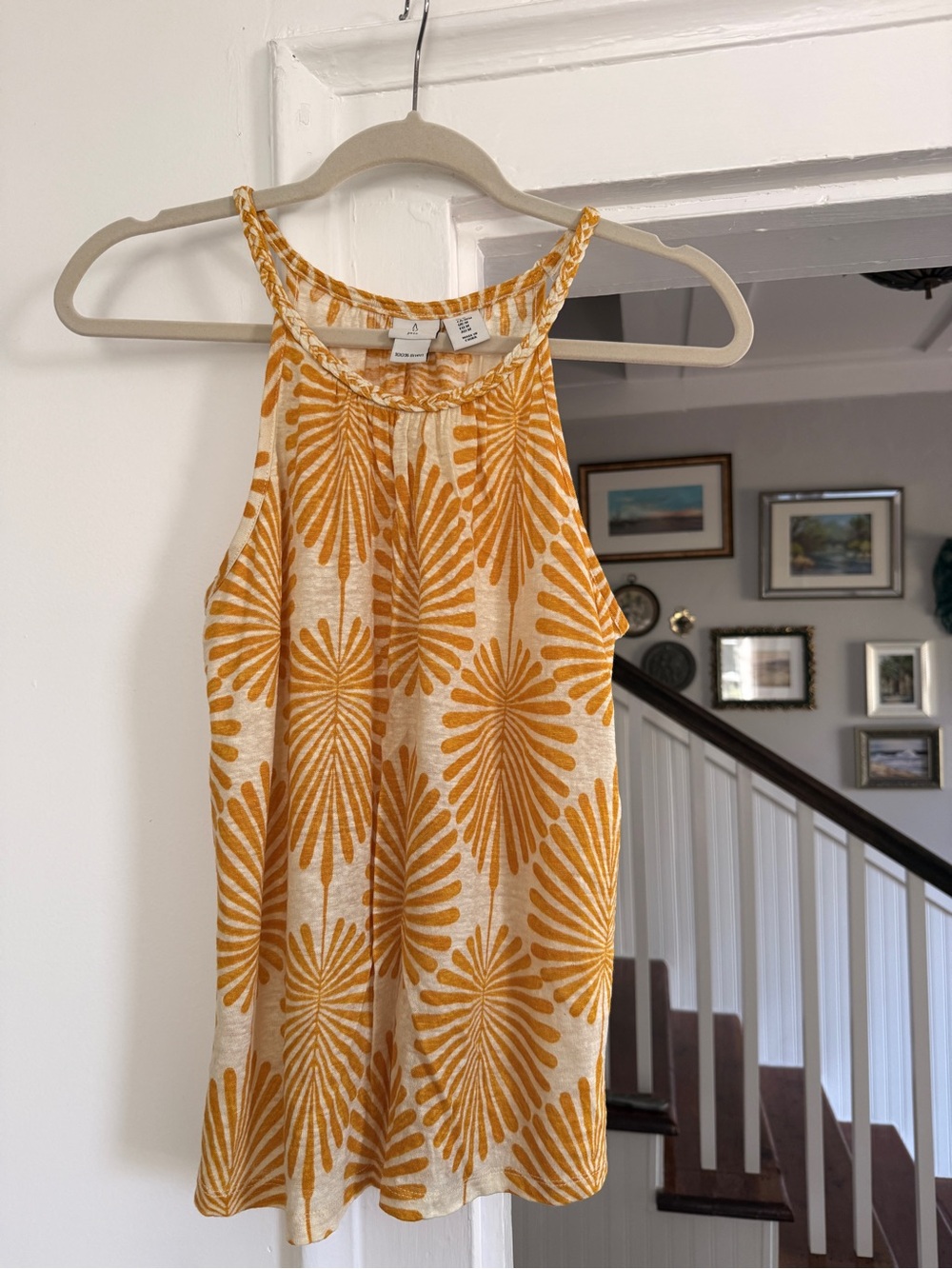 Joie Cream and Mustard Linen Halter Top